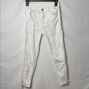 RARE Levi’s Strauss 721 high rise skinny ankle white fringe jeans sz 26